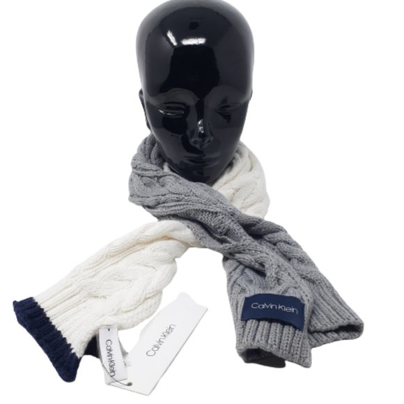 CALVIN KLEIN Color Block Cable Knit Scarf - Picture 2 of 2